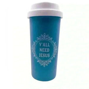Double Wall Cup BPA Free Travel Hot Cold Plastic Blue & White Y’all Need Jesus